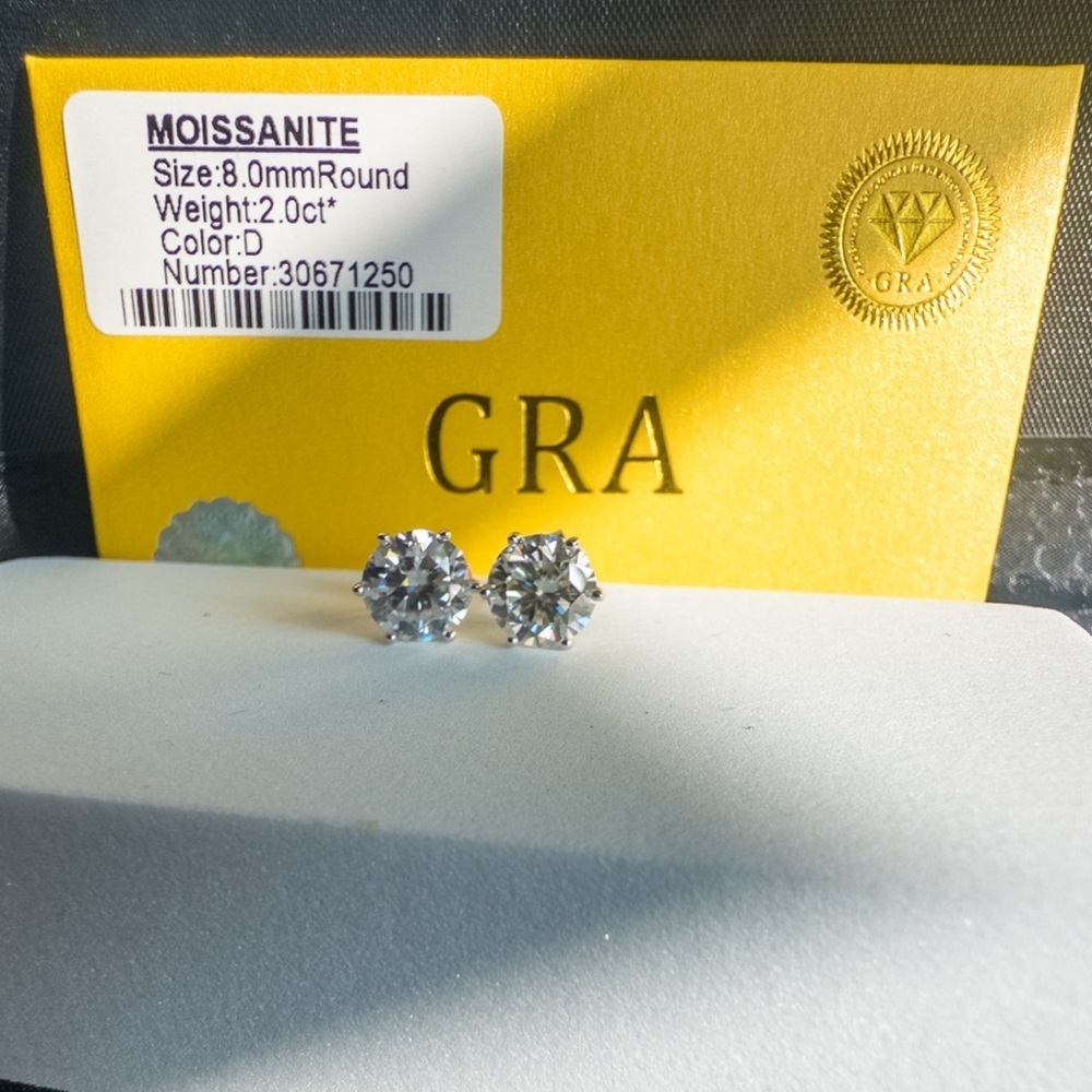 Moissanite Stud Earrings 8mm Round D Color VVS1 GRA Cert